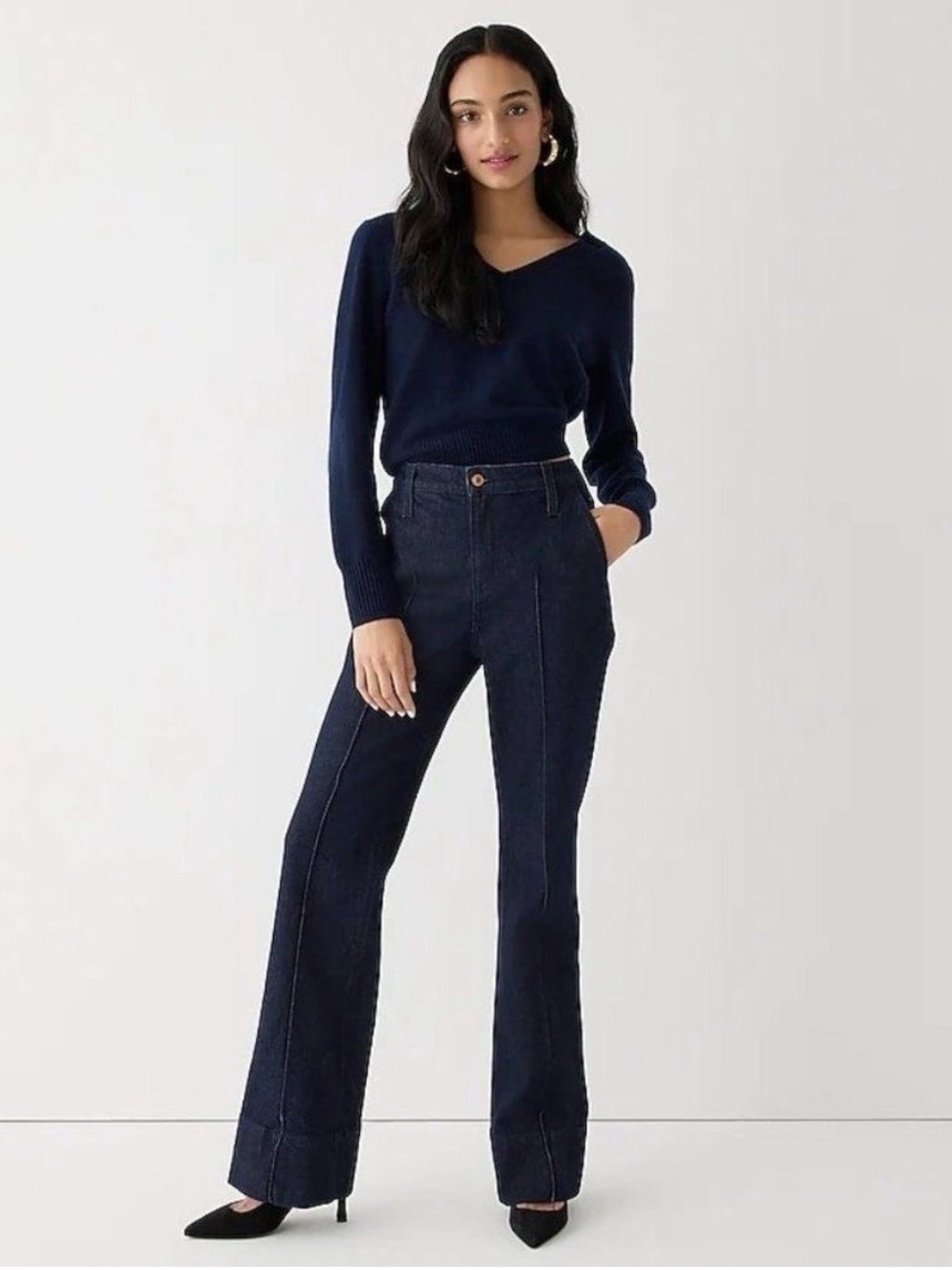 J.Crew Limited-Edition Point Sur Pintuck Flare Jean | Dark Wash | Size 32